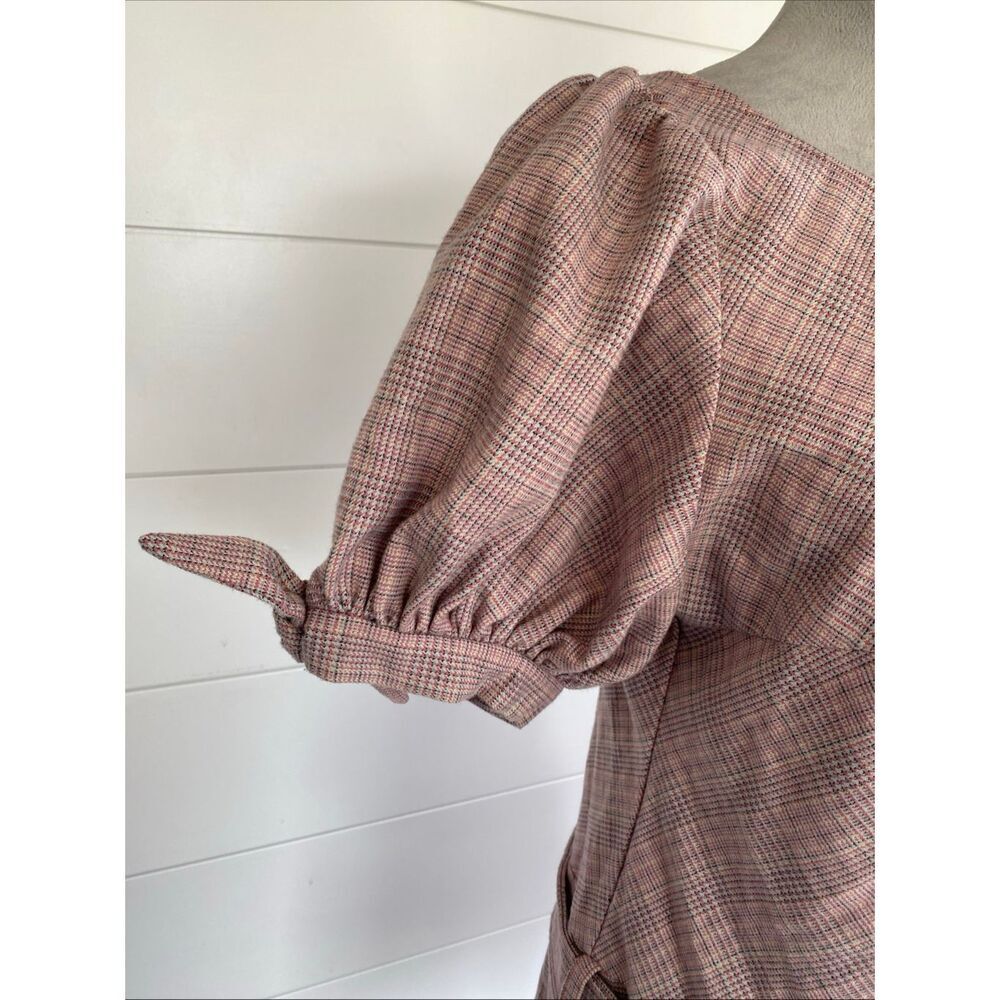Free People Sevi Plaid Mini Dress Puff Sleeve Grey and Pink Combo Size M NWOT - Picture 5 of 12